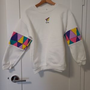 Flying Paper Plane Sweatshirt With Colourful Geometric Accents